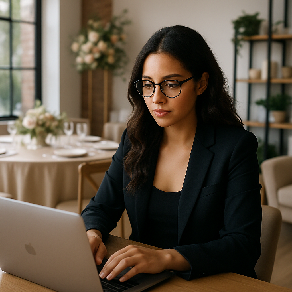 professionnel de l'événementiel sur ordinateur portable
