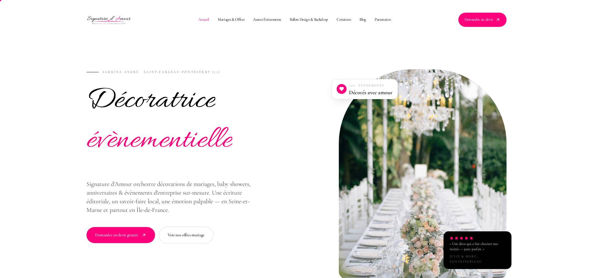 Page d'accueil du site Signature d'Amour