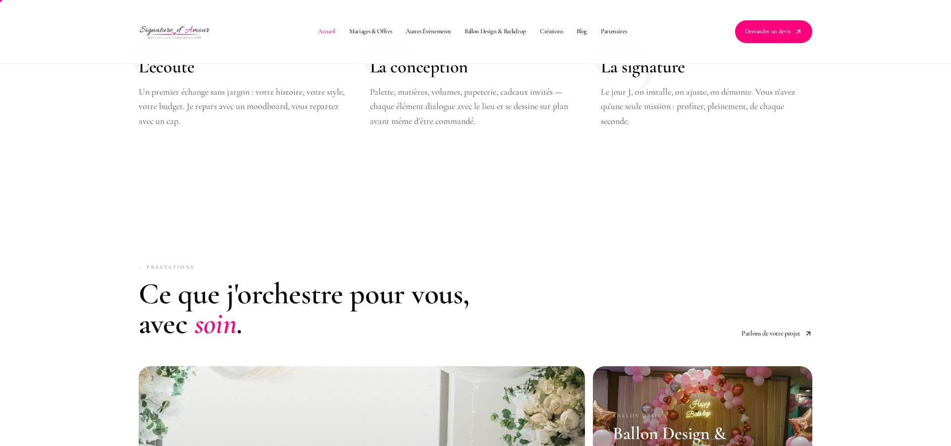 Présentation des prestations Signature d'Amour